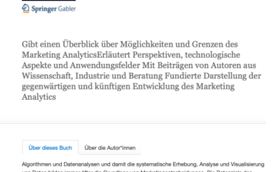 Sammelband im Springer Verlag:  Marketing Analytics:   Perspektiven – Technologien – Anwendungsfelder